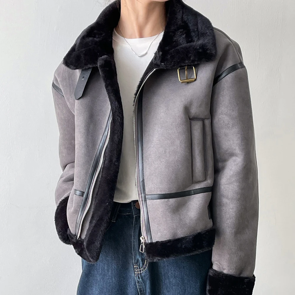 Winter Lambs Wool Jacket Women Thick Fleece Velvet Warm Short Bomber Jackets Sheepskin Shearling Coat Female Snow Street Outwear