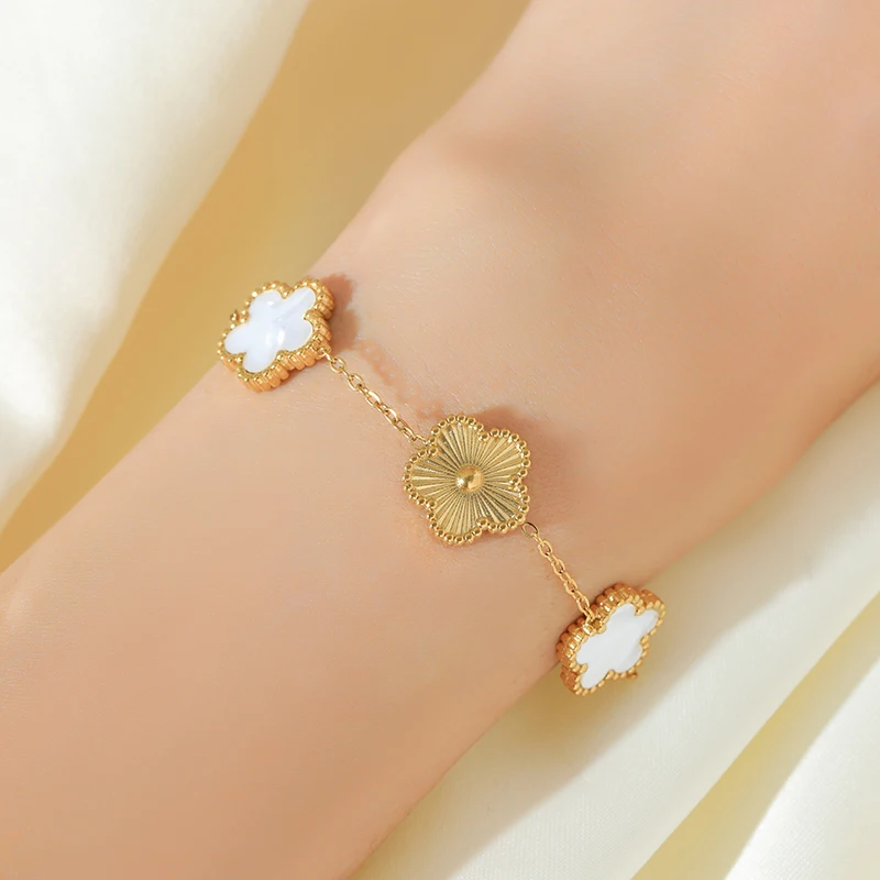 GANEMLY новые модные двусторонние белые пятилистные цветочные браслеты с