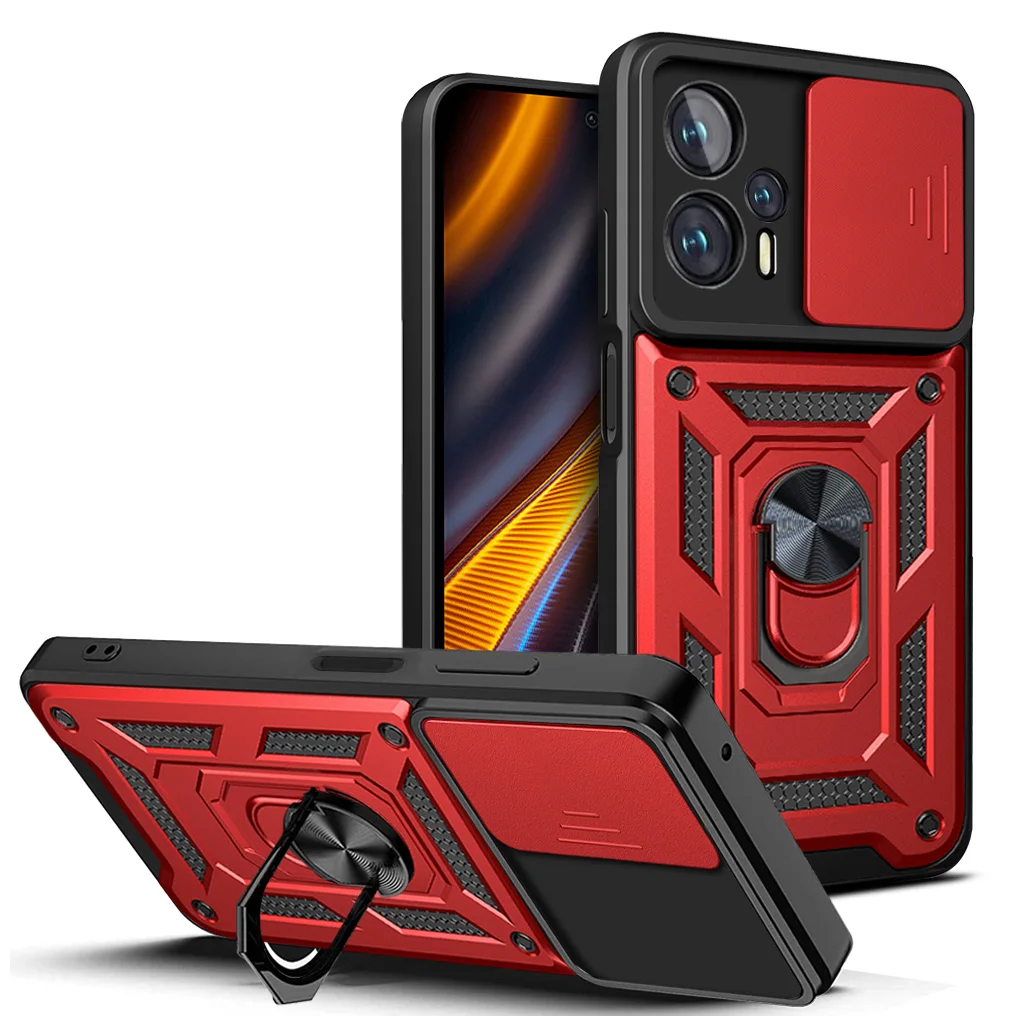 

For Xiaomi POCO X4 GT Case 5G Shockproof Armor Slide Camera Lens Protection Ring Back Holder Cover For Redmi Note 11T Pro