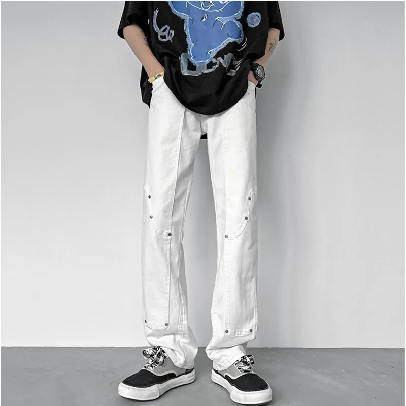 S-5XLWhite/Black Jeans Men Slim Fashion Casual Straight Jeans Mens Japanese Streetwear Hip Hop Denim Pants Mens Large Size
