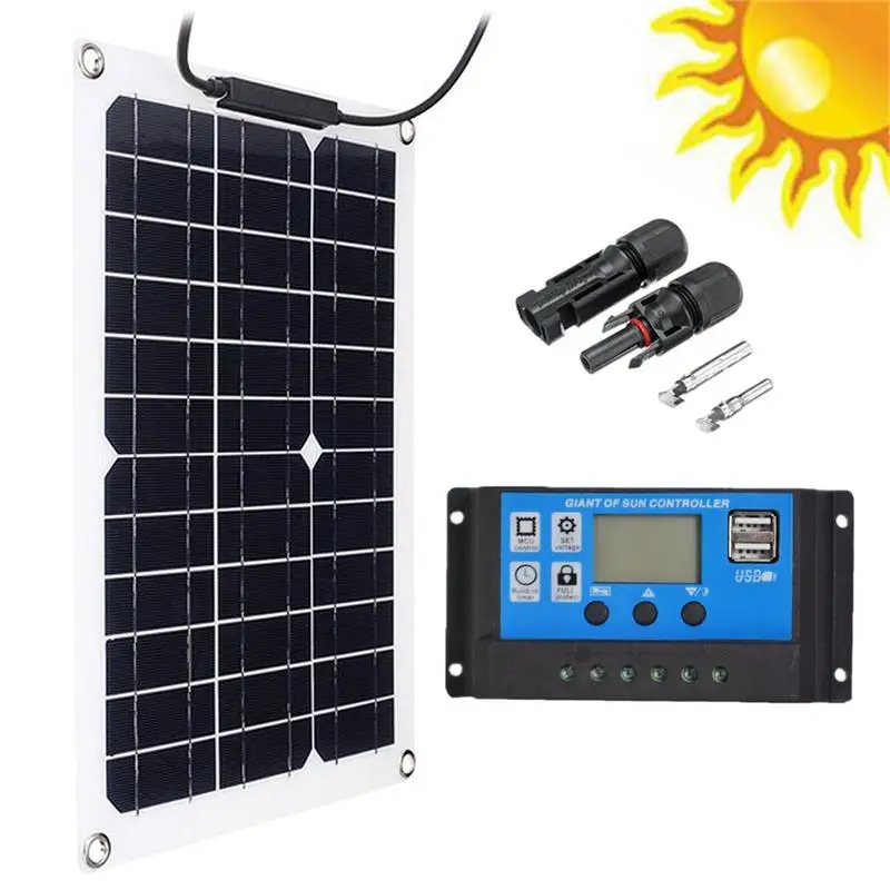 

Solar Panel Kit Flexible Monocrystalline Solar Panel Solar Panel Kit With 40A PWMs Charge Controller For RV Trailer Camper