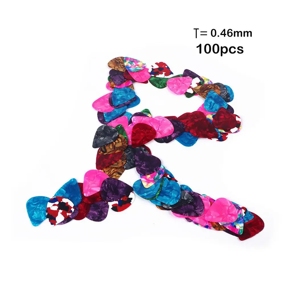 

100Pcs New 0.46/0.75/1.2mm Guitar Picks Plectrums Celluloid Assorted colors Smooth WearResistant Guitar Pick Accessories Dropshi