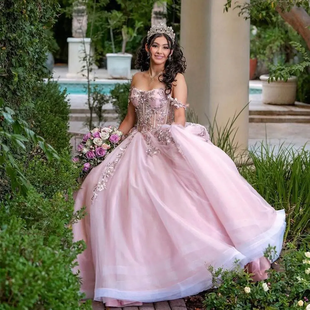 

Роскошные розовые платья принцессы для Quinceanera 2024 Бальное Платье милое 16 платье подарок на день рождения платья для 15-16 лет вечерняя одежда