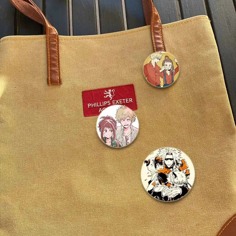 Anime Figures Izuku Midoriya/Katsuki Bakugou/Ochako Uraraka Brooches Enamel Pins Cosplay Badge for Collar Backpack Decoration