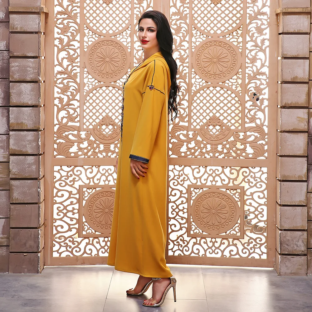 Diamond Hooded Abayas For Women Long Sleeves 2022 Arabic Traditional Gulf Jalabiya Dubai Kaftan Dress Muslim Abaya Turkey Islam