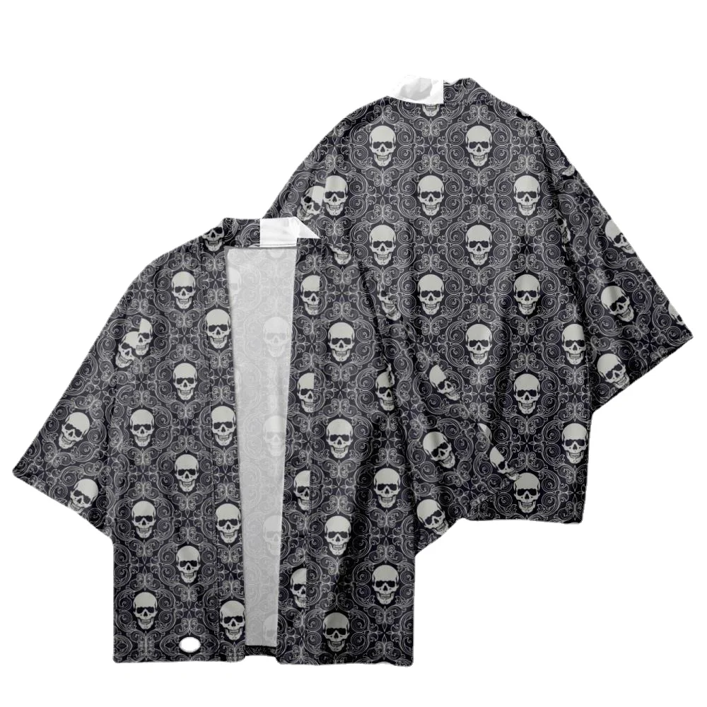 

Plus Size 5XL 6XL Skeleton Print Kimono Cosplay Samurai Haori Obi Women Men Cardigan Beach Japanese Traditional Yukata Clothes
