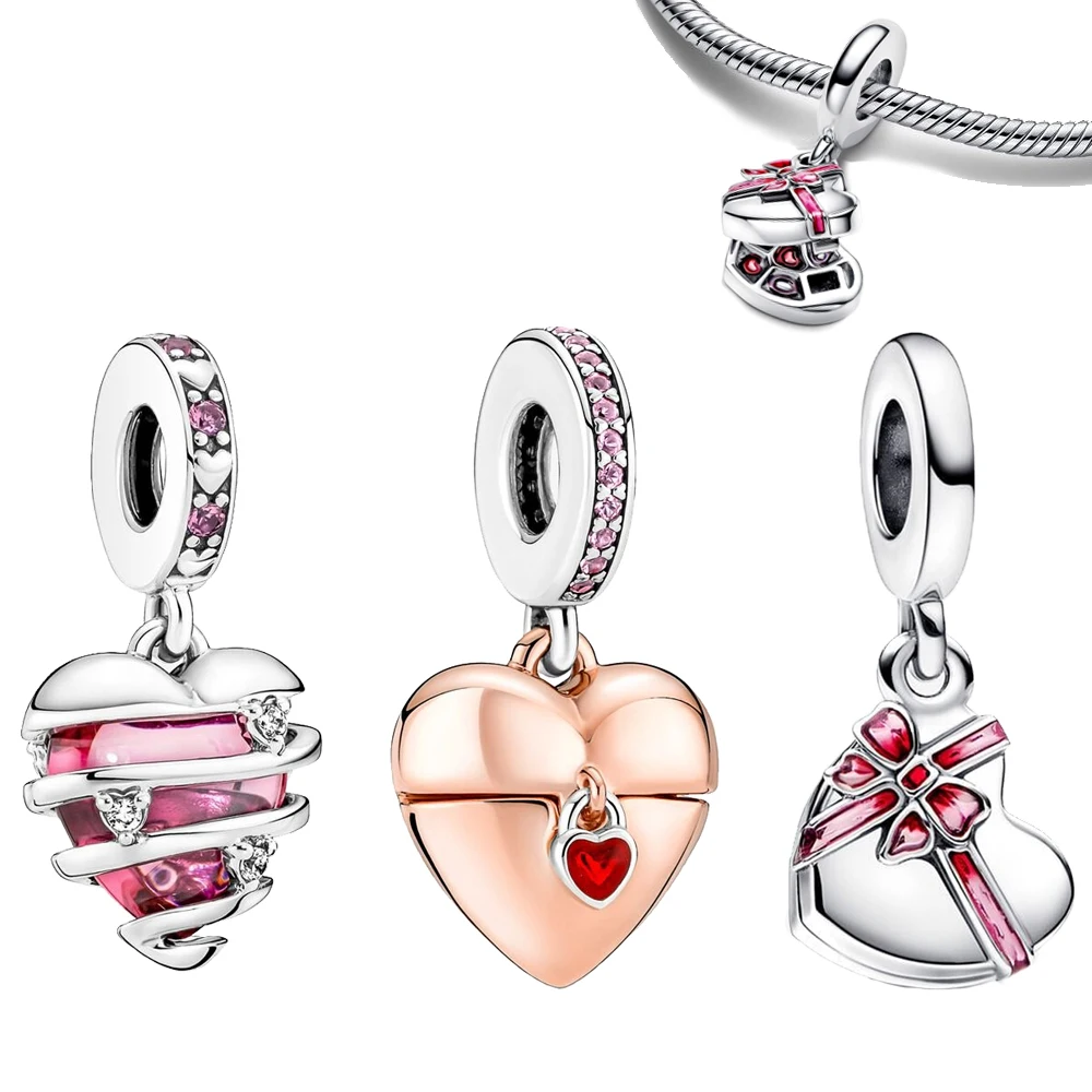 Real 925 Sterling Silver Openable Heart Locket Dangle Charm Fit Pandora Bracelet Women's Wedding Party Silver Jewelry