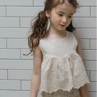 2022 summer baby girls lace bow shirts sleeveless kids tops korean style children vest blouses