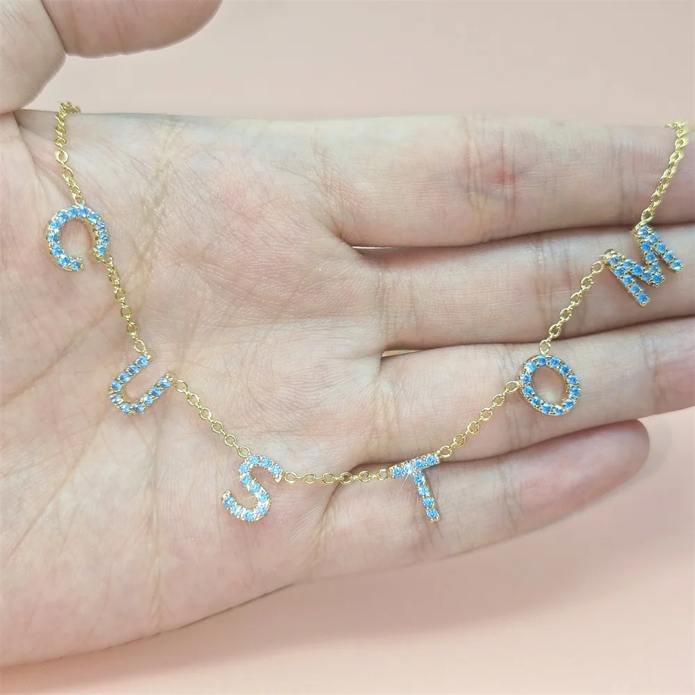 Customized 9mm Colorful Zircon Letter Cz Necklace Personalize Name Charm Necklace Custom Women Party Gifts Jewelry