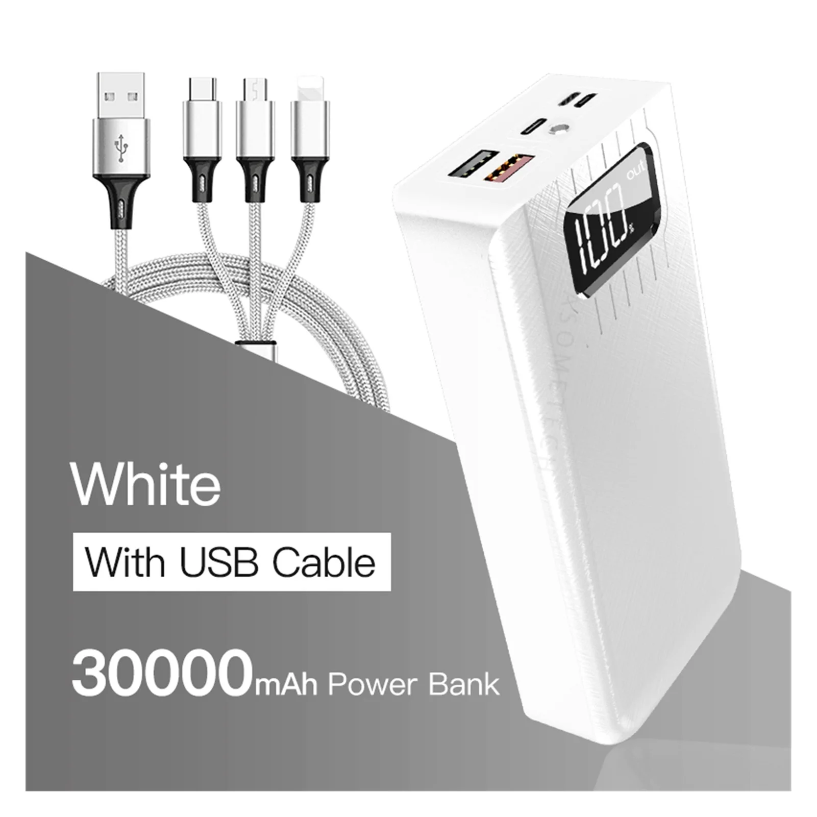 

Portable External Battery Charger 30000 mAh For Phone Tablet Power Bank 30000mAh TypeC Micro USB C Powerbank LED Display