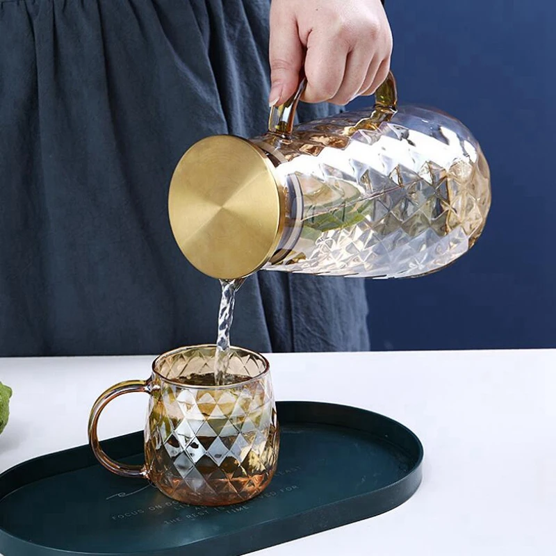 2X 54Oz Glass Pitcher With Lid Iced Tea Water Jug Hot Cold Ice Wine Coffee And Juice Beverage Carafe |