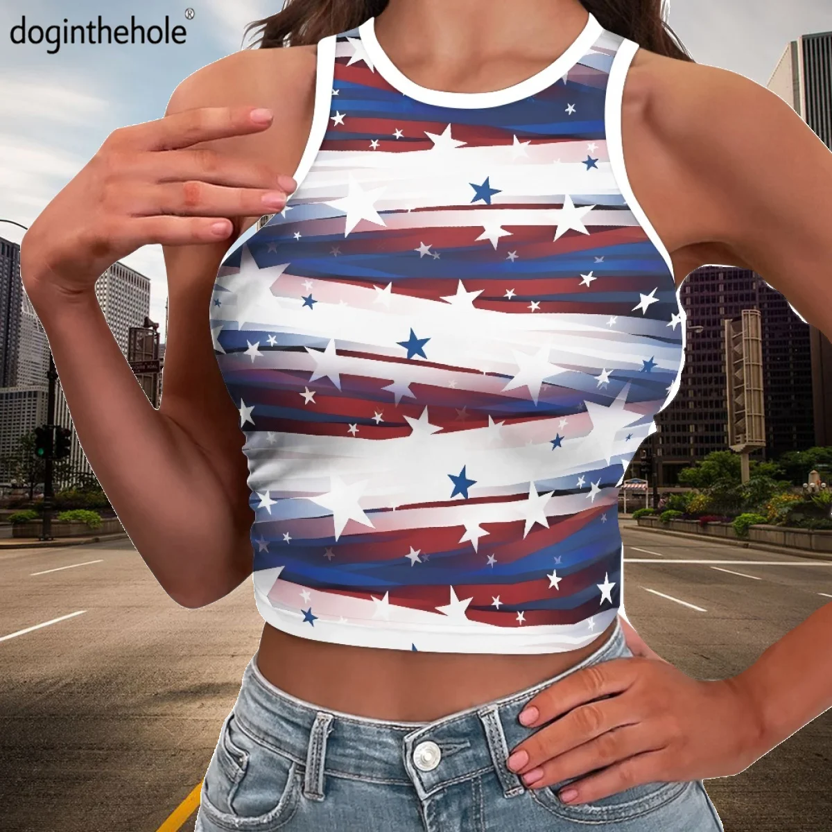 

Sexy Sleeveless Corset Top for Female Sleeveless Tank Tops American Independence Day Design Ladies Vest Sleeveless Short T-Shirt