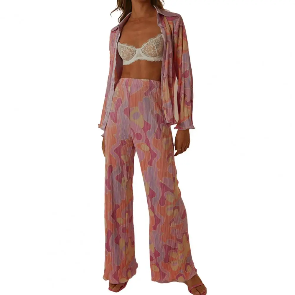 

1 Set Simple Relaxed Fit Buttons Shirt Pants Ladies Outfit Ladies Elastic Waists