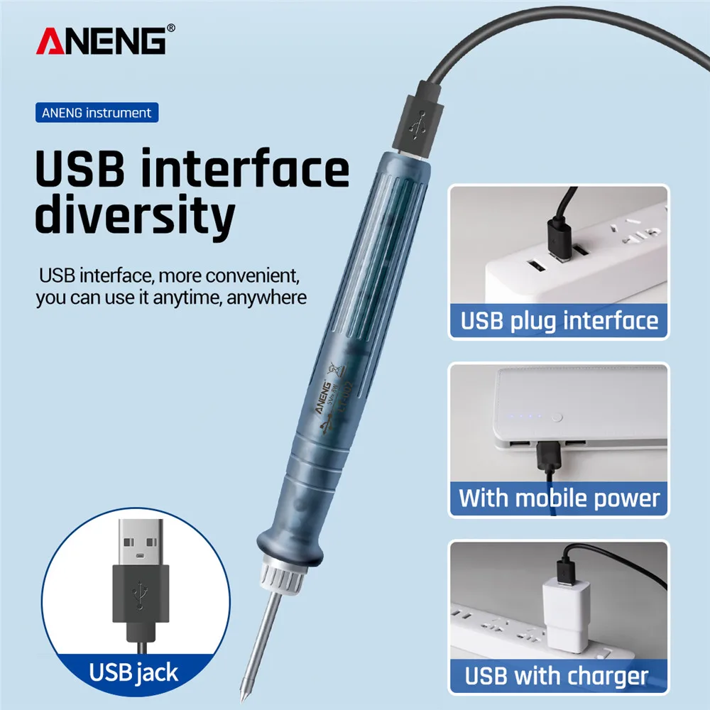 

Миниатюрный Электрический паяльник ANENG LT001 с светодиодный нием от USB, 5 В, 8 Вт, со светодиодным индикатором, портативные паяльные инструменты