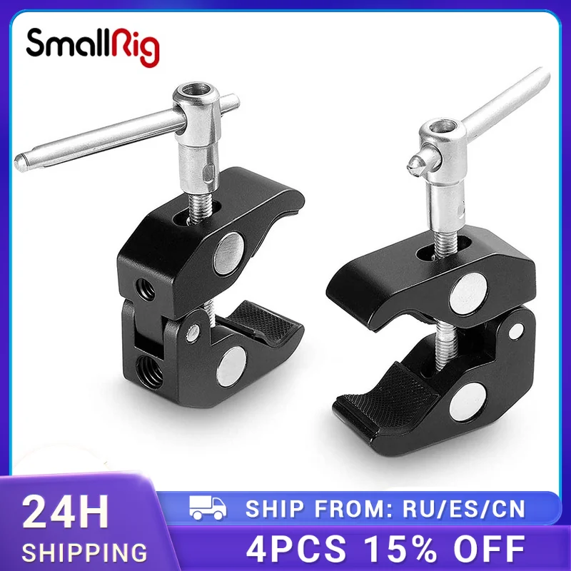 SmallRig Super Clamp with 1/4 and 3/8 Thread 2pcs Pack For 15mm-44mm Rods Cameras Lights Umbrellas Hhooks Shelves Camera Clamp