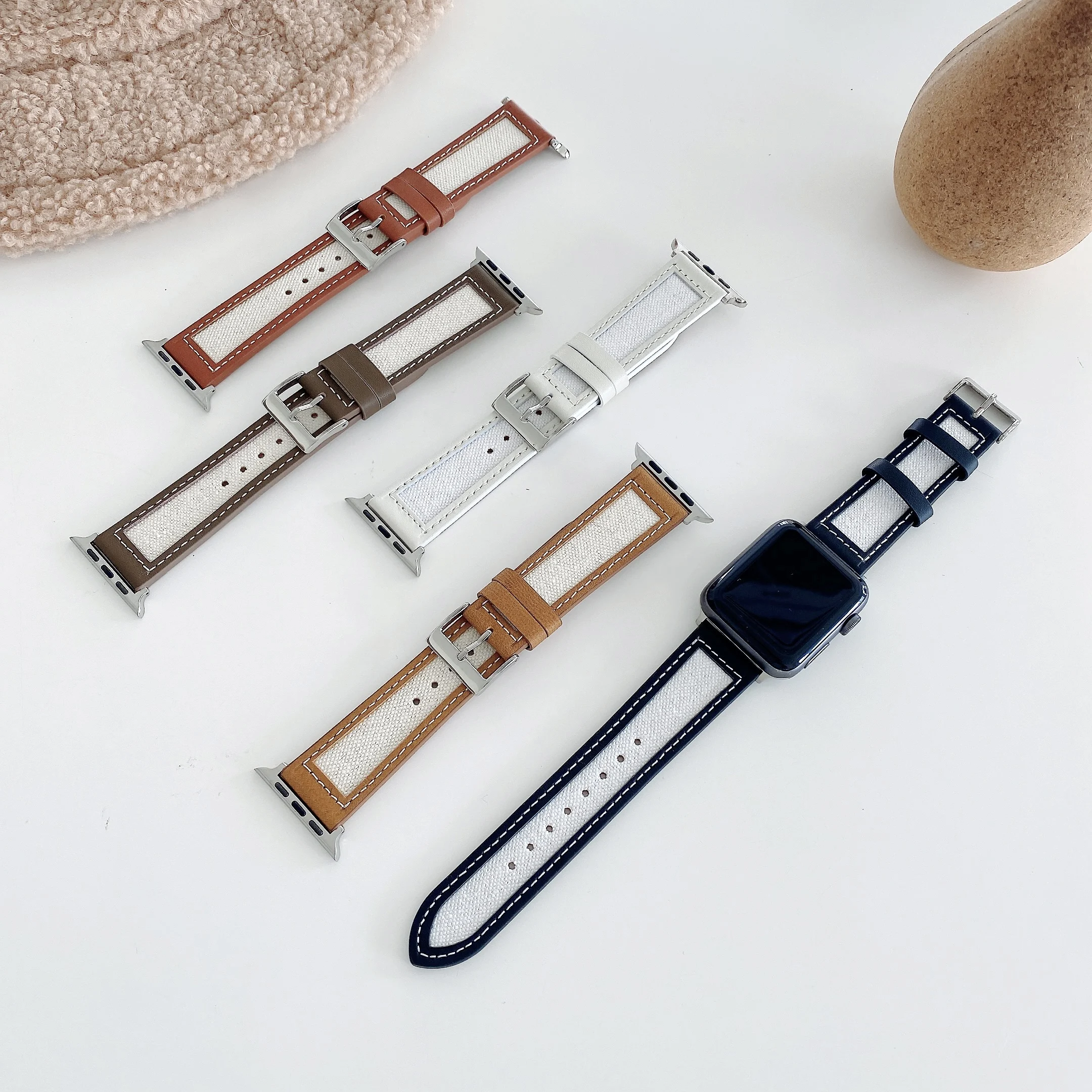 Leather + Nylon strap For Apple watch 7 45mm 41mm Breathable bracelet wristband for iWatch 6 5 SE 4 44mm 30mm series 3 42mm 38mm