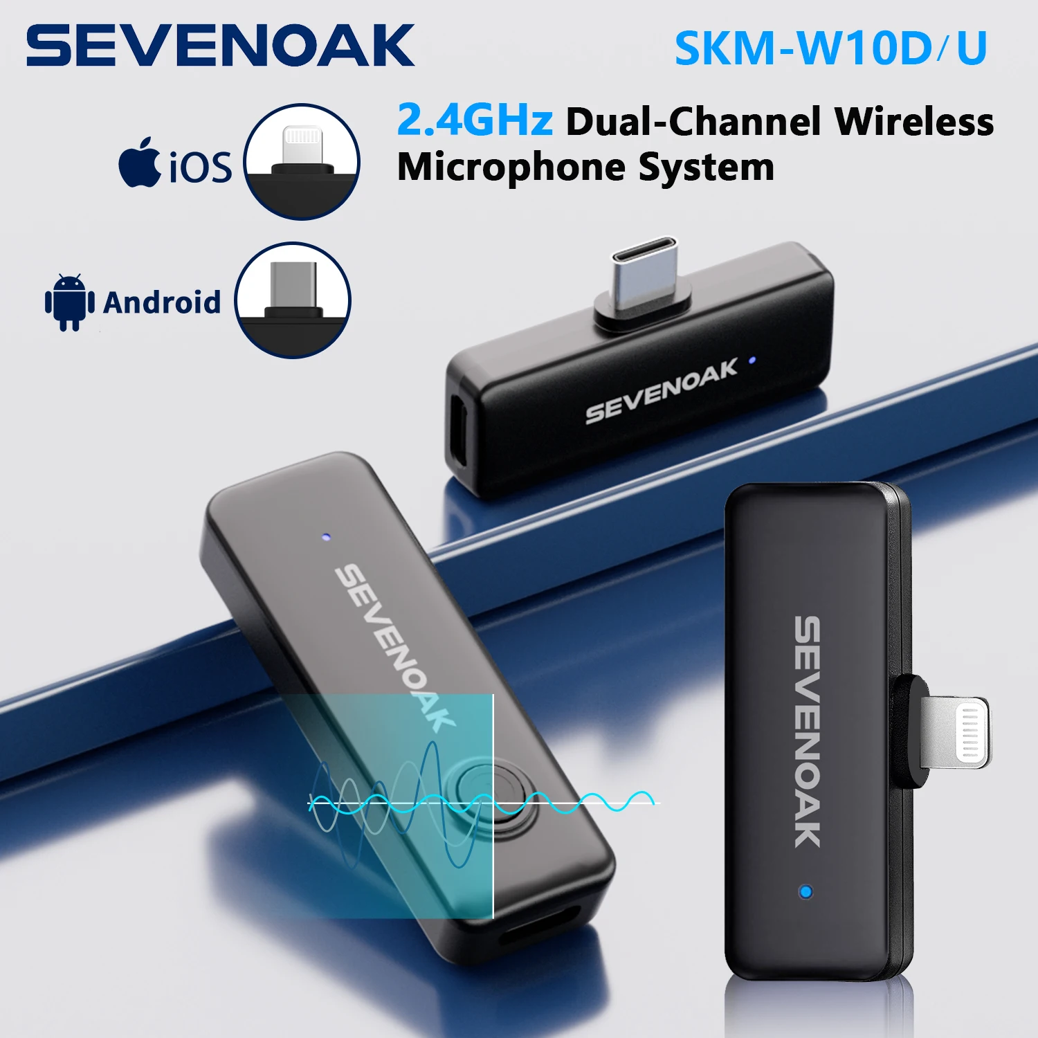 Sevenoak SKM-W10 2.4GHz Mini Dual-channel Condenser Wireless Lavalier Vlog Microphone for Android iPhone Mobile Computer Laptop