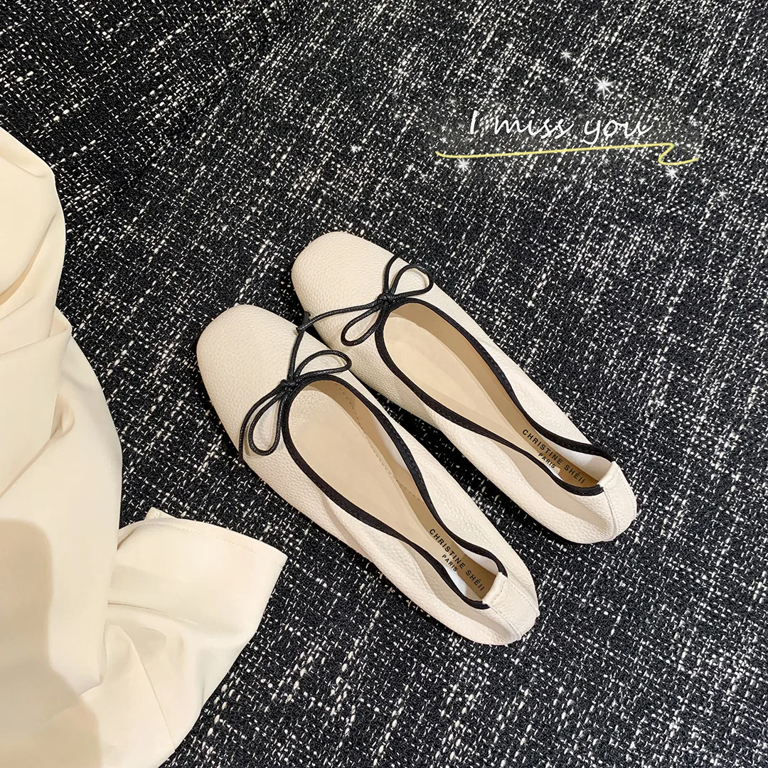 

New fashion simple all-match casual flat shoes bow square toe shallow mouth flat shoes women's shoes shoes woman