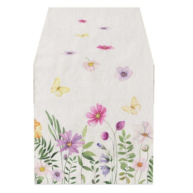 

Flower Butterfly Spring Table Runner, Seasonal Summer Kitchen Table Decoration Indoor Holiday Party Decor