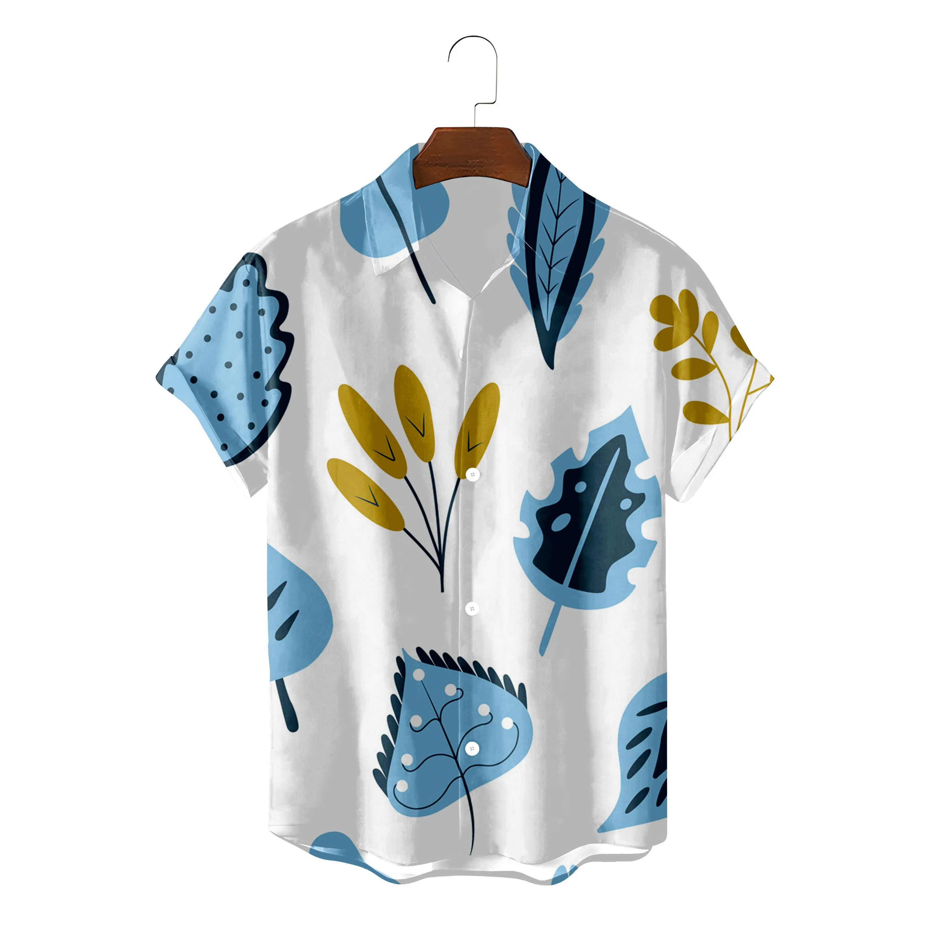 

Гавайская рубашка мужская с принтом листьев, модная уютная пляжная блуза с графическим принтом, на пуговицах, лето