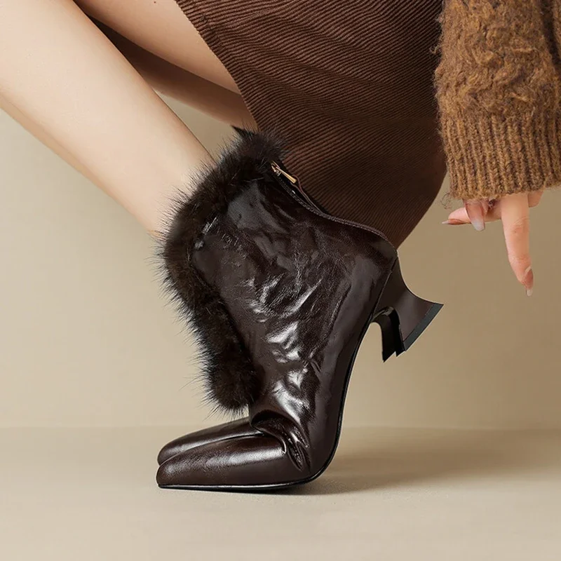 НОВЫЕ осенне-зимние женские ботинки женская обувь из натуральной кожи на каблуке