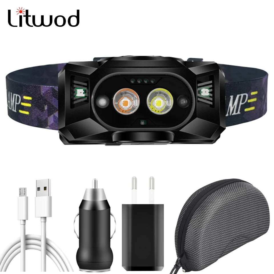 

Built in Battery Sensor Led Headlamp 2- Core Warm & White Colors Bulbs Light High Quality Head Lamp Headlight