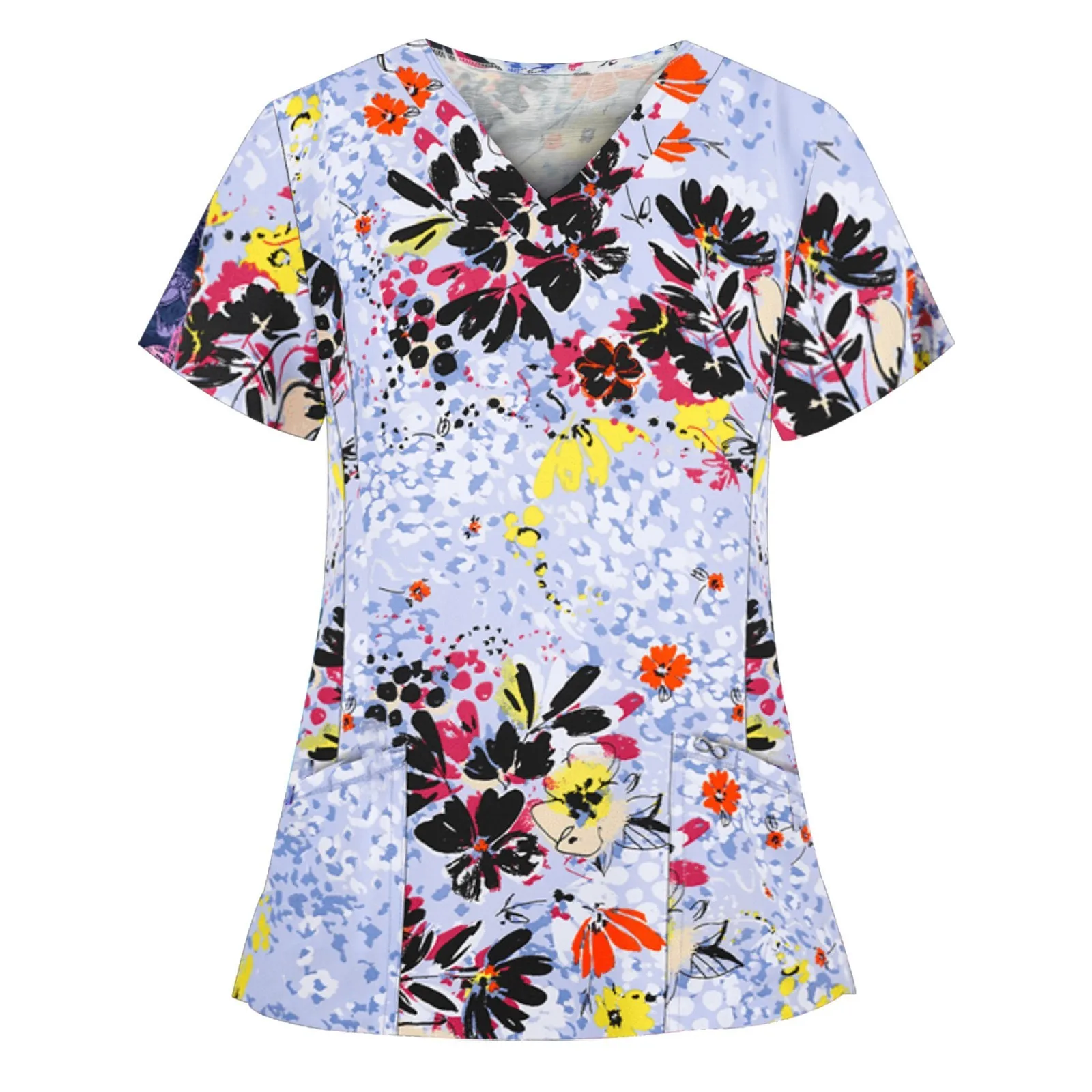 

Женская униформа медсестры, милая мультяшная печать, короткий рукав, v-образный вырез, топы, Рабочая Униформа с карманами, женская одежда, ун...