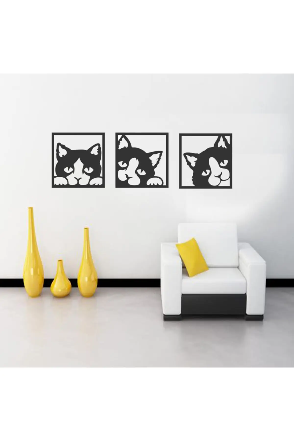 

3 Pieces Kitties Wall Decor Cute Cats Wall Decoration Wood Laser Cut Decorating Black 39x39 cm Gift Living Room