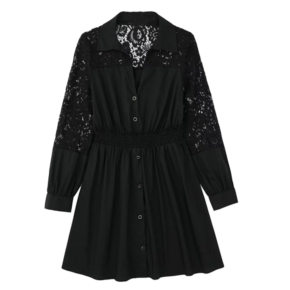 

Jenny&Dave 2022 England Style Office Lady Black Fashion Lace Splicing Long Sleeve Autumn Sexy Mini Dress Women