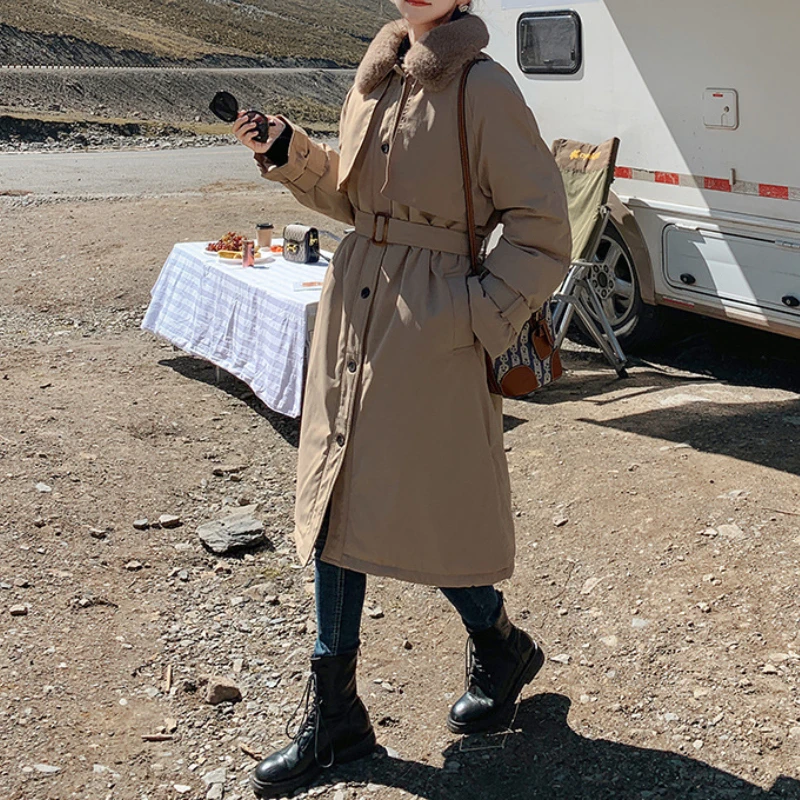 Women Cotton Overcoat Stand-up Collar Lambswool Tooling Coats 2021 New Fashion Temperament Female Parkas Tide Plus Velvet Jacket