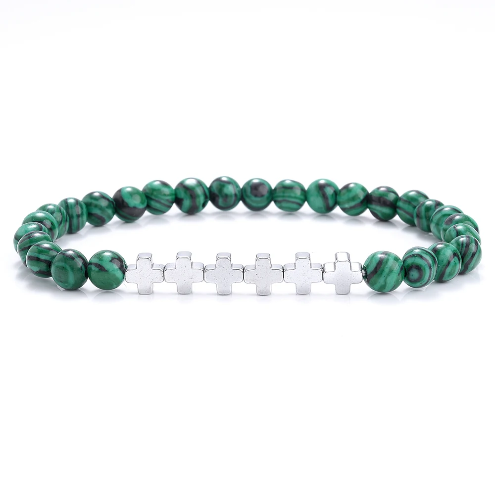 Браслет из натурального камня сплав крест Подвески 6 мм малахит лава гематит