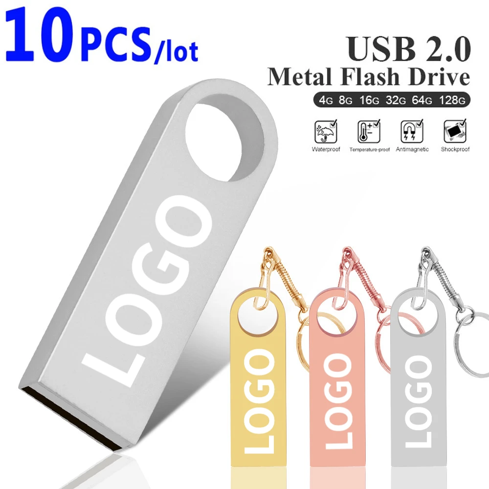

10PCS/lot Metal USB Flash Drive Pen Drive 4GB 8GB 16GB Pendrive 32GB 64GB Memory Stick 128GB U Disk Gift Free Customized LOGO