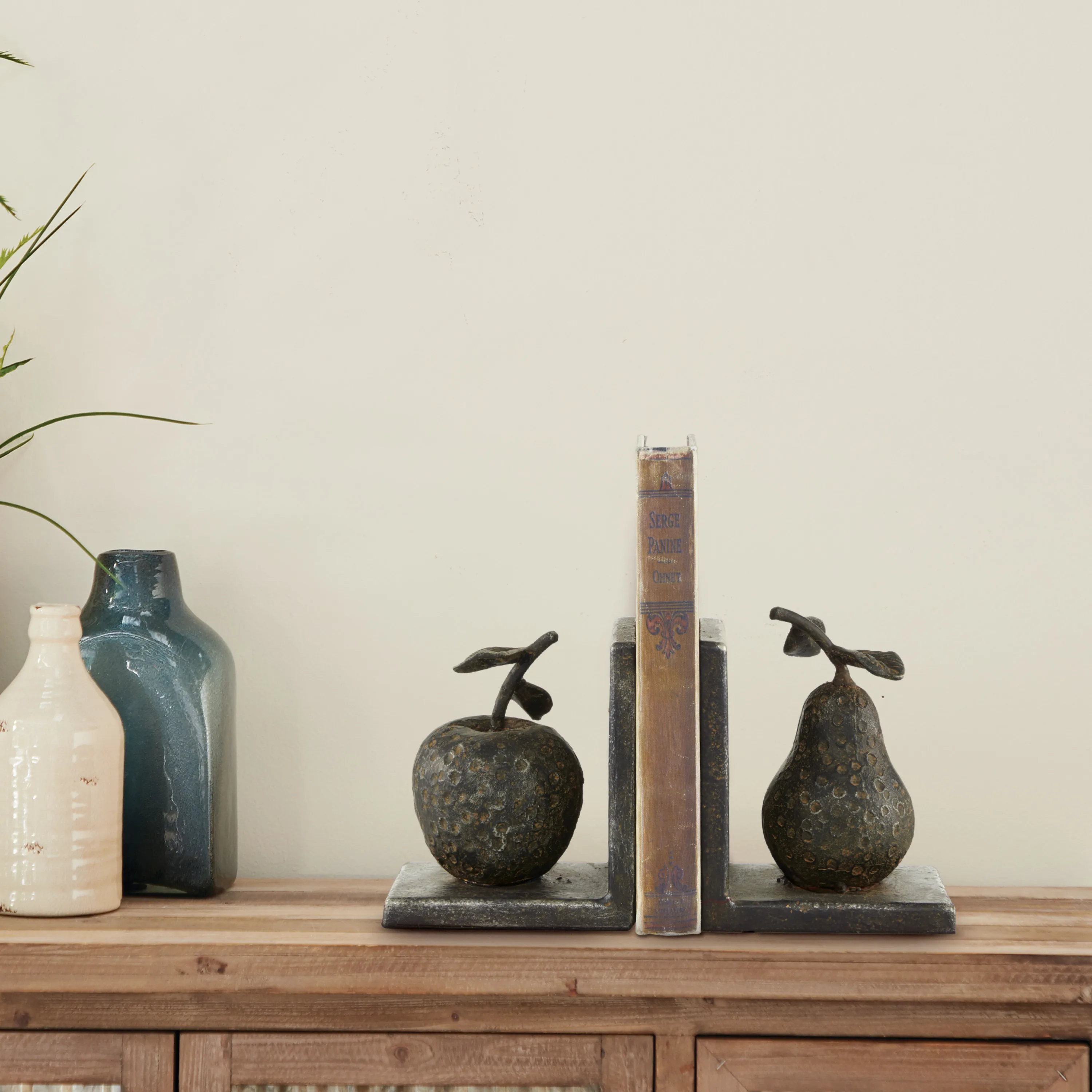 

5" and Pear Fruit Gray Metal Bookends (Set of 2)