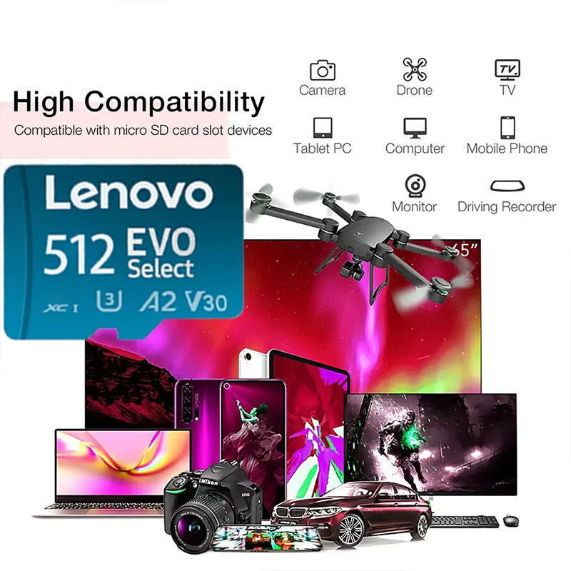 Оригинальная карта памяти Lenovo TF U3 Class10 A2 V30 высокоскоростная для видеонаблюдения, MP4, мобильных телефонов - до 512 ГБ (art.: 3920dca305b52) - 3920dca305b52