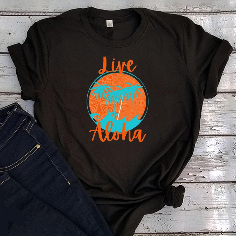 Aloha Tee Summer Classic Women Fashion Clothing Coconut Tree Holiday Beach Cartoon White T Shirt Letter Graphic Tees L Retro