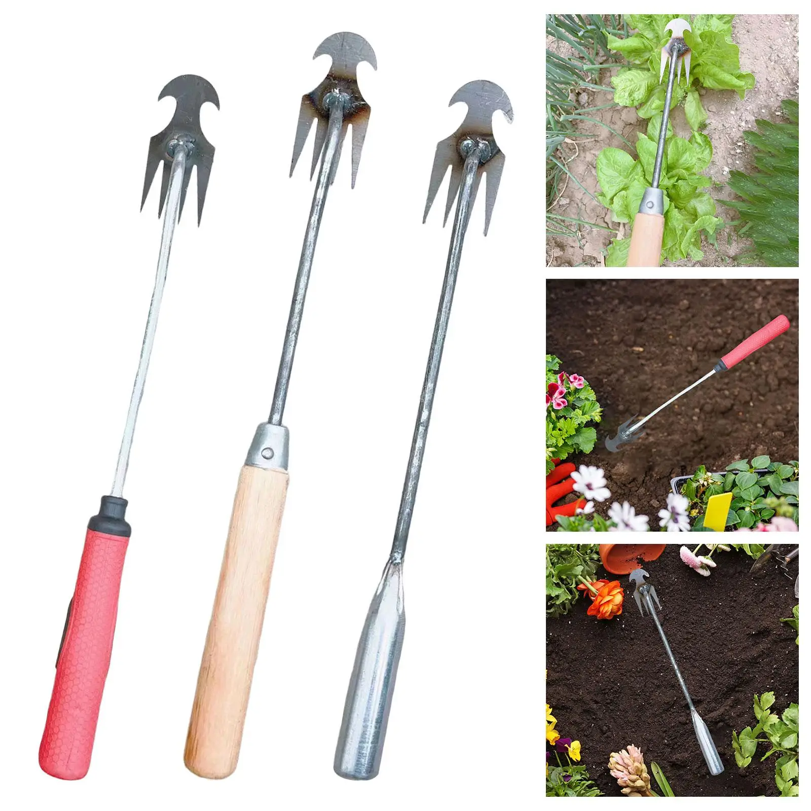 

Uprooting Weeding Tool Portable Gardening Hoes for Weeding Loosening Digging Puller 4 Teeth Dual Purpose Weeder Garden Supplie