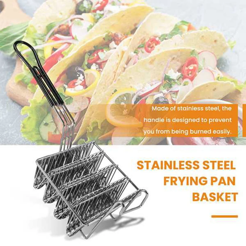 

SEWS-2Pcs Taco Fryer Basket, Taco Shell Fryer, Holds Shells Deep Fryer Taco Holders Basket With Grip Handle
