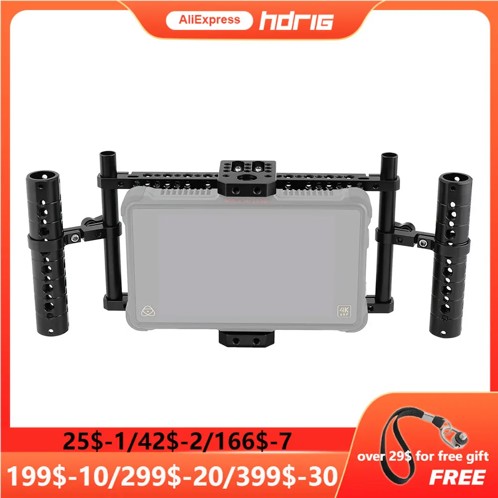 HDRiG On Camera Monitor Cage Rig With Adjustable Aluminum Cheese Handle & Cheese Bar & 15mm Rod  For 5 inch 7 inch Monitor
