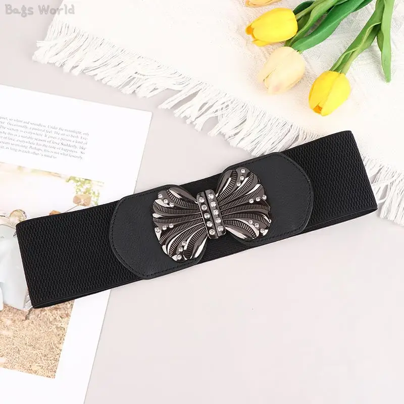 

1pc Retro Elegant Wide Elastic Waistband Black Waist Belts For Women Corset Cummerbunds Dress Shirt Decoration Belt