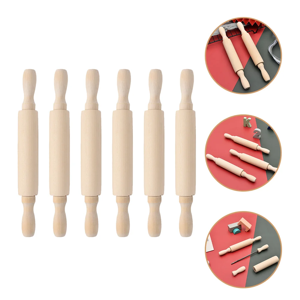 

6 Pcs Mini Rolling Pin Children Plaything Kitchen Tools Rollers Dough Baking Sticks Rolling-pins Wood Kids