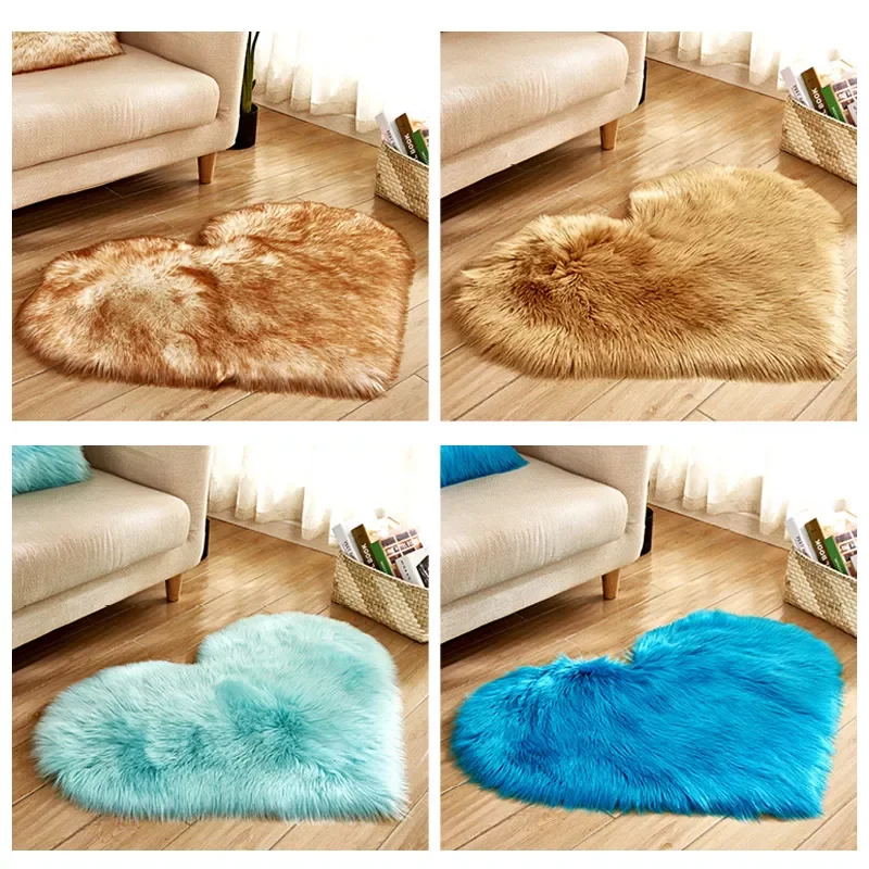 

New in Carpet Artificial Sheepskin Hairy Mat Wool Faux Fluffy Mats Love Heart Rugs NO Lint Carpet For Living Room 30x30/40x50cm