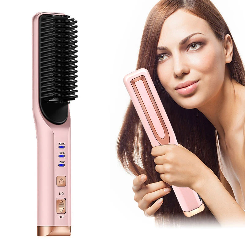 

Electric Hair Brushportable Usb Chargeable Hair Comb Mini Anti-Scald Wireless Straight Hair Straightening Brush For Natural Hair