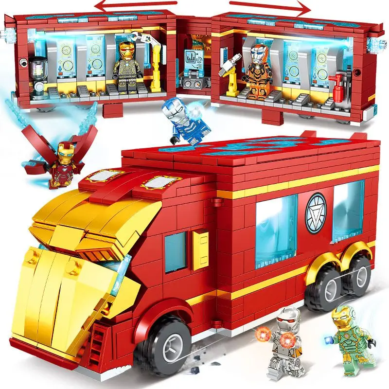 

Marvel Iron Man Anime Peripheral Cartoon Truck Superhero Building Blocks Assembling Toys Creative Educational Toys Decoration