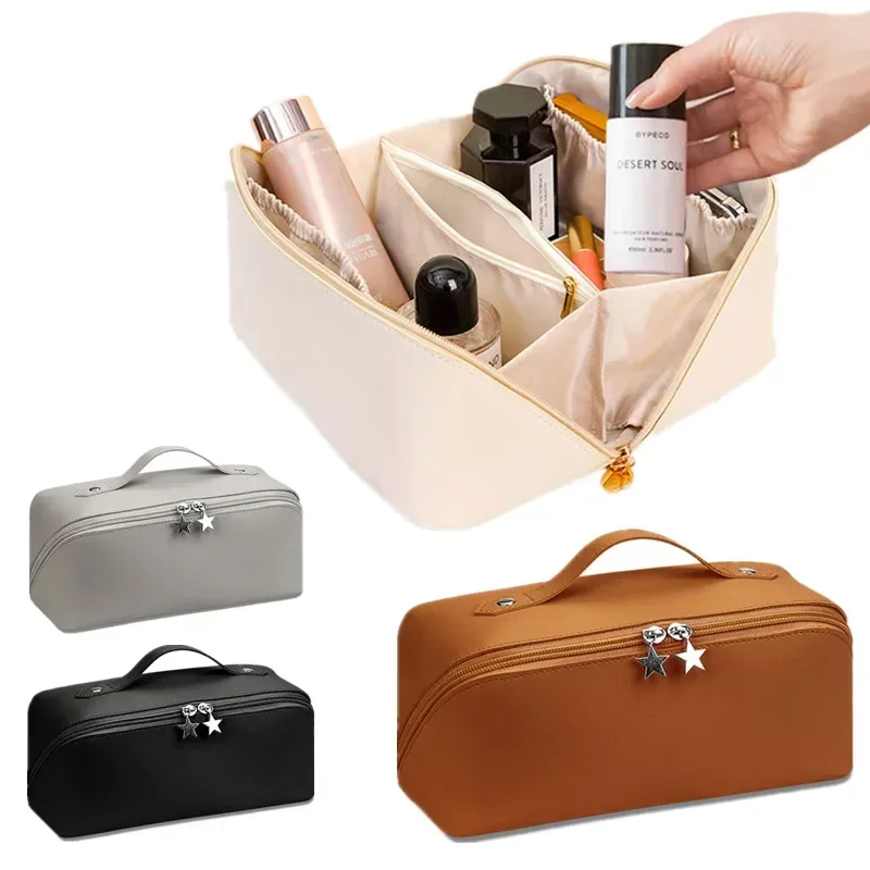 

Leather Cosmetic Bag Large-Capacity Makeup Bag Women Multifunction Toiletries Organizer Portable Travel Waterproof Storage Case