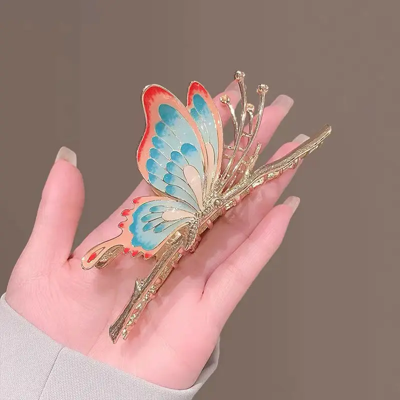 Fashion Elegant Painted Butterfly Hairpin Hair Accessories for Women Gifts Back of The Head Shark Grab Clips Headdress Jewelry