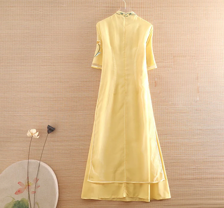 Женское вечернее платье-Ципао из органзы элегантное ТРАПЕЦИЕВИДНОЕ ПЛАТЬЕ с