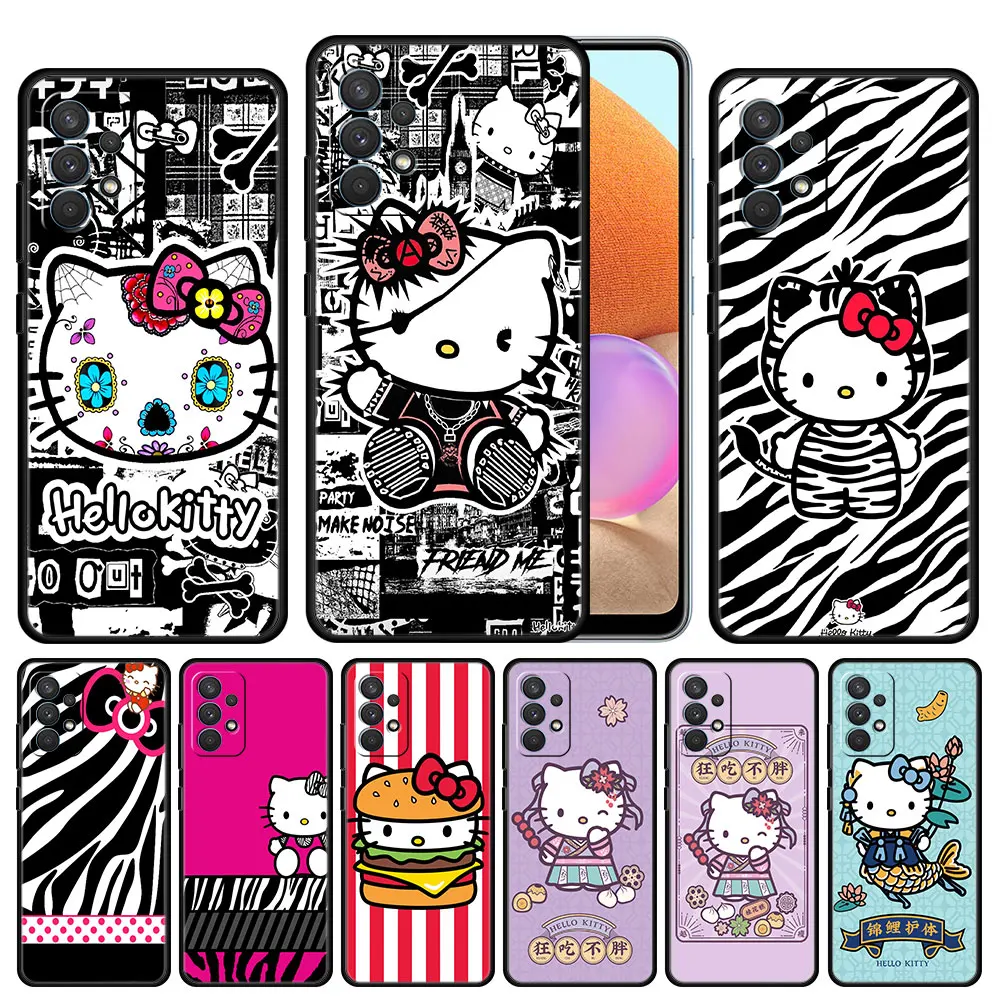 

Case Cover for Samsung Galaxy A12 A52 A51 A50 A71 A32 A02s A41 A22 A33 A53 A73 4G 5G Funda Silicone Bag Hello Kitty Drawing