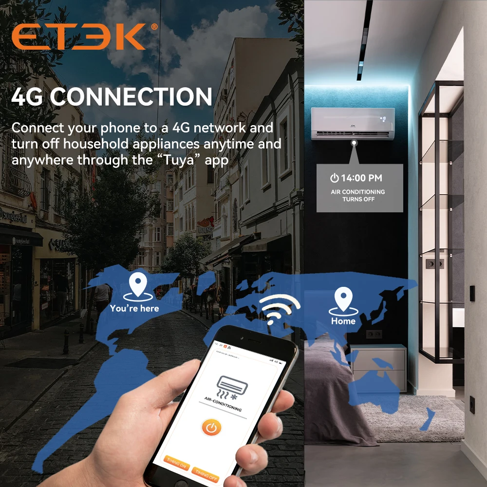 Фото Умный автоматический выключатель ETEK TUYA без измерения показателей, 2P/4P, характеристика C, 16-63А, с Wi-Fi управлением, EKR3 №5
