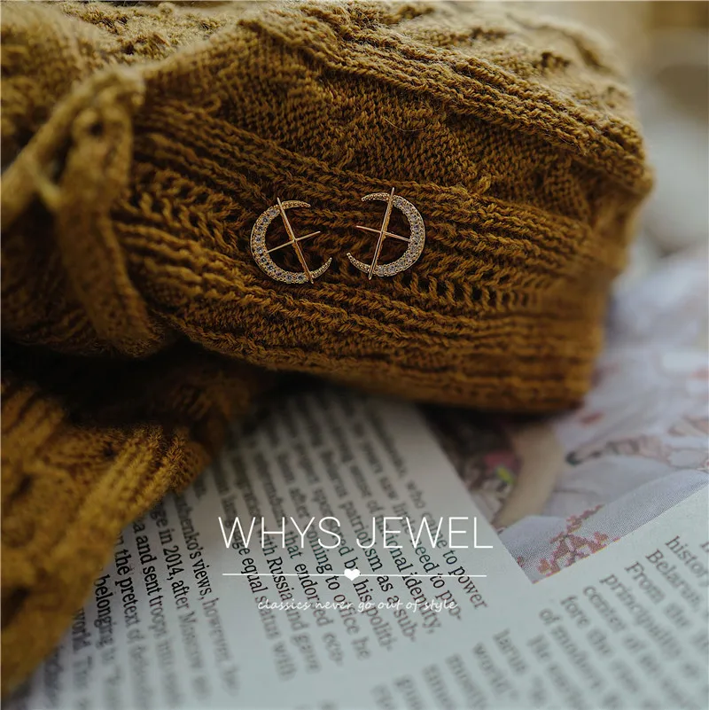 

Женские серьги из серебра S925 пробы с покрытием из 18-каратного золота, изысканные серьги с инкрустацией звездой и Луной из ультраяркого цирк...