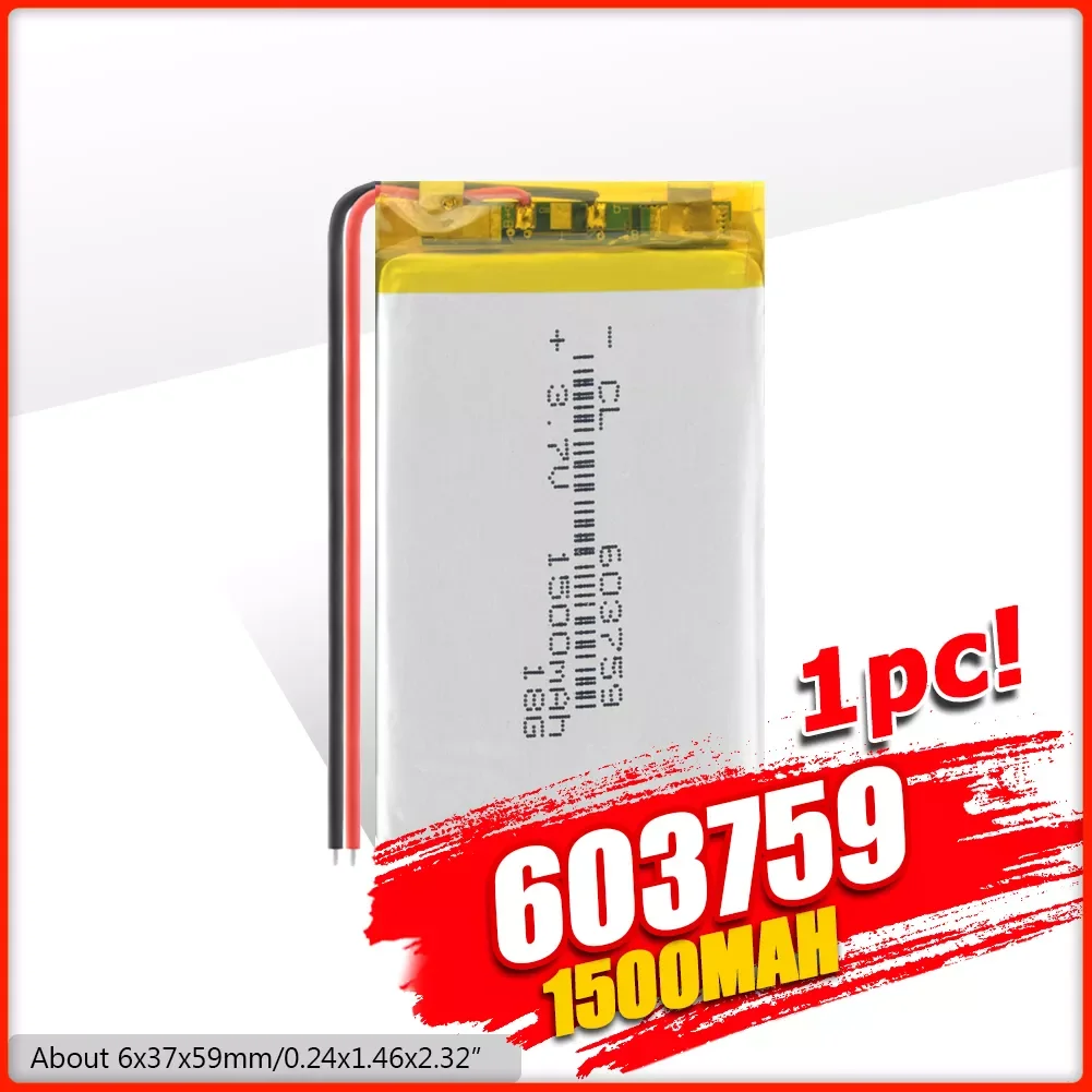 

1/2/4 603759 063759 Rechargeable 3.7V polymer lithium battery 1500mAh Battery With PCB For Toy MP3 MP4 GPS Speaker LED Light